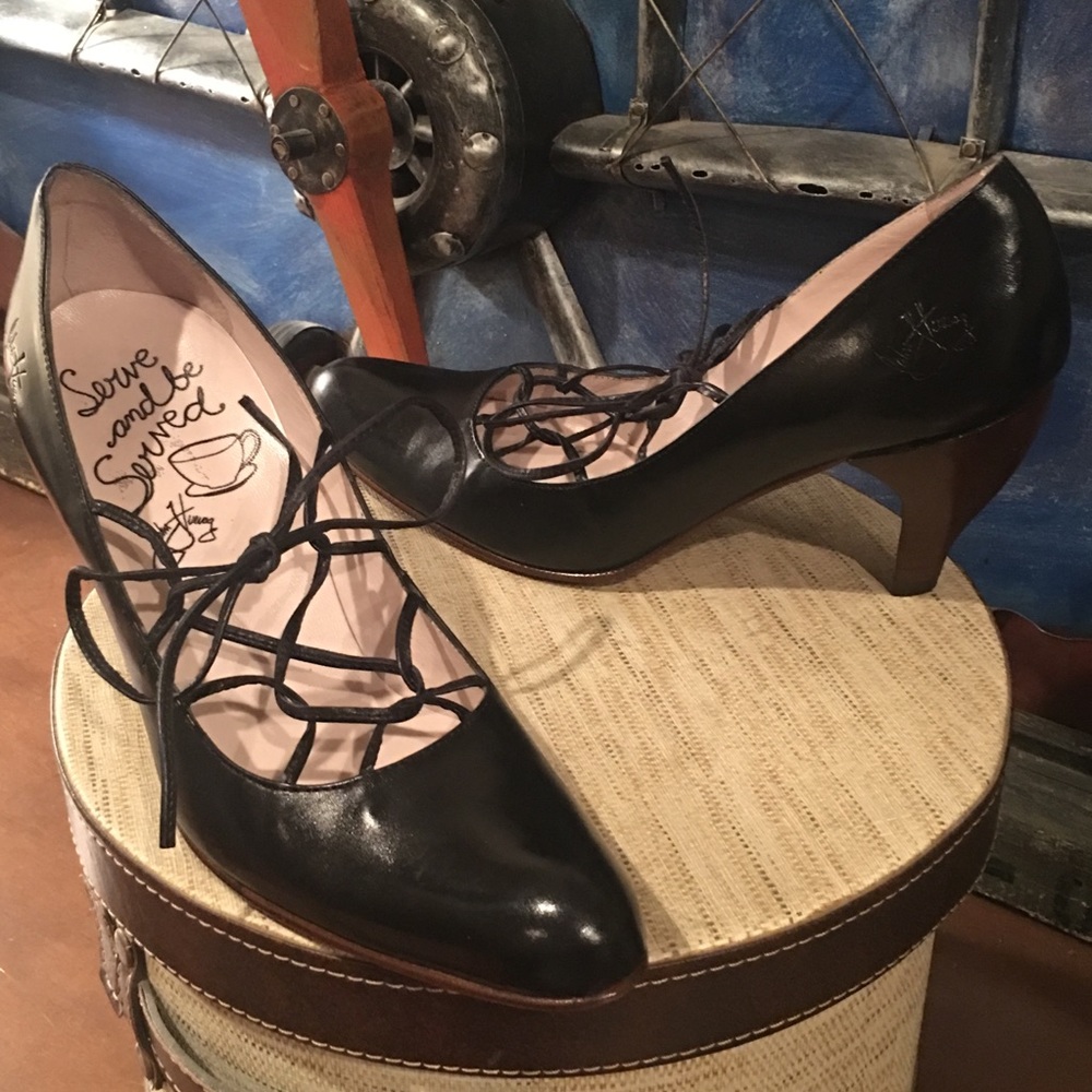 Rare John Fluevog Black Darjeeling Lattice Lace Up